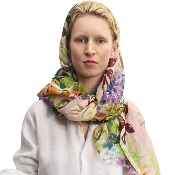 Épice Paris Sustainable Cotton Stole Pink Coral Floral Fringe Size 71"x26" - Picture 3 of 5